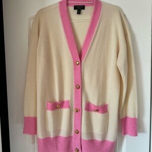 Women's 100% Cashmere Cream and Pink Cardigan Sweater
